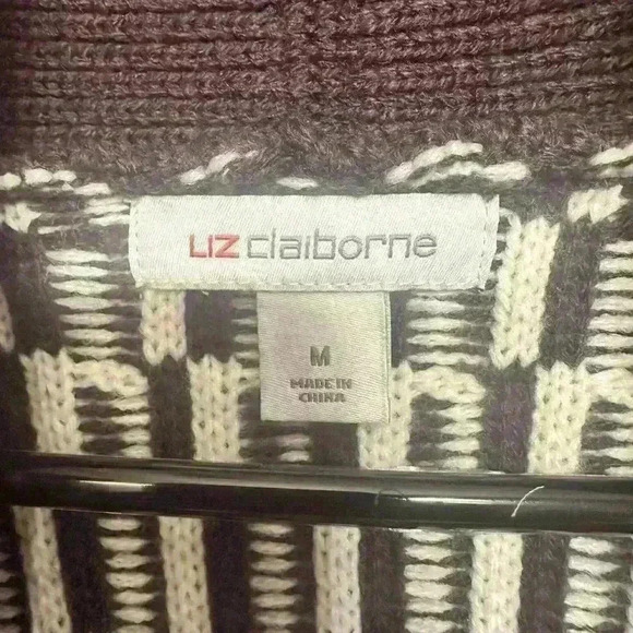 Liz Claiborne Women's Size M Sweater Cardigan Open Front Cream Midnight Purple - Picture 2 of 4